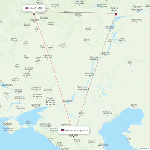 UTair flights between Moscow and Mineralnye Vody