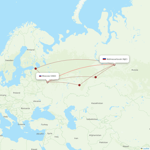 UTair flights between Moscow and Nizhnevartovsk