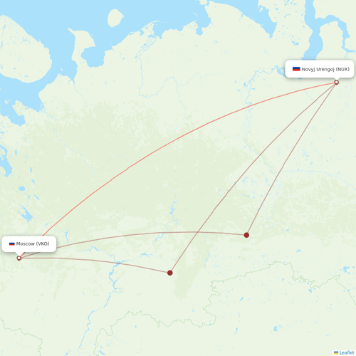 Gazpromavia flights between Moscow and Novyj Urengoj