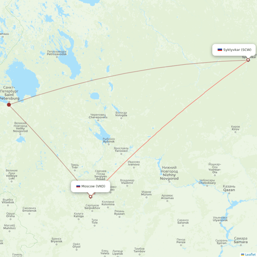 UTair flights between Moscow and Syktyvkar
