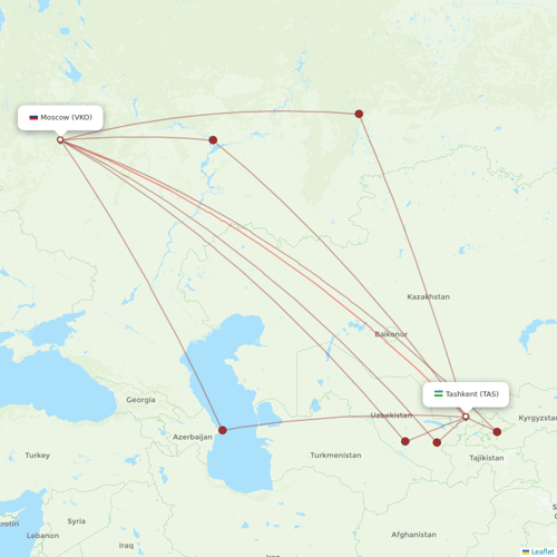 UTair flights between Moscow and Tashkent