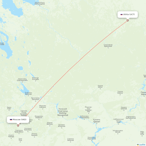 UTair flights between Moscow and Ukhta