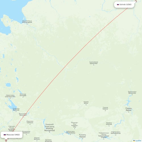 UTair flights between Moscow and Usinsk