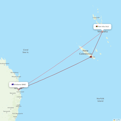 Air Vanuatu flights between Port Vila and Brisbane