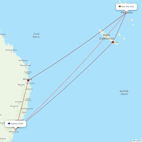 Air Vanuatu flights between Port Vila and Sydney