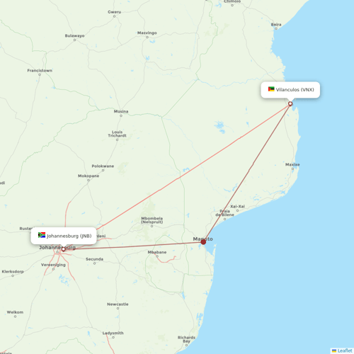 LAM flights between Vilanculos and Johannesburg
