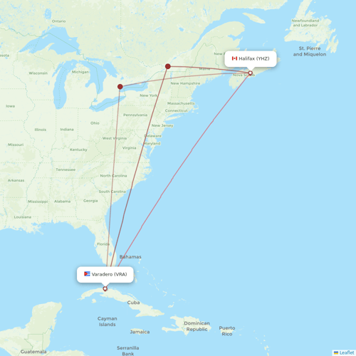 Sunwing Airlines flights between Varadero and Halifax