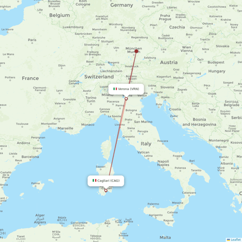 Neos flights between Verona and Cagliari