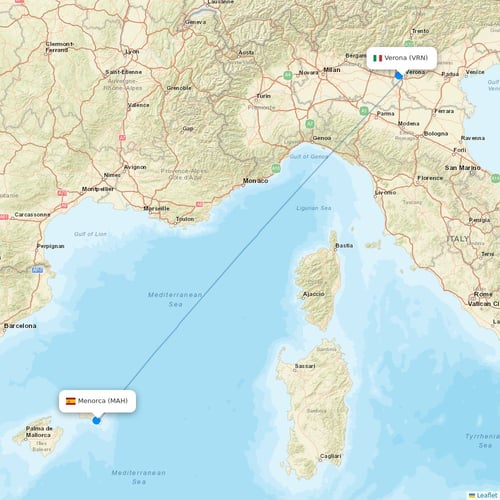 Neos flights between Verona and Menorca