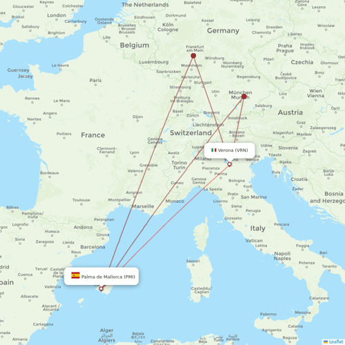 Neos flights between Verona and Palma de Mallorca