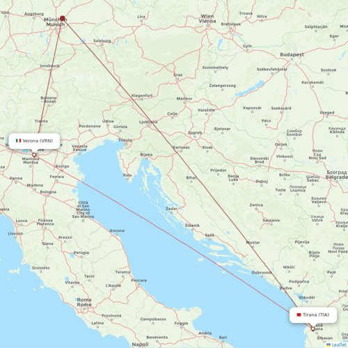 Albawings flights between Verona and Tirana