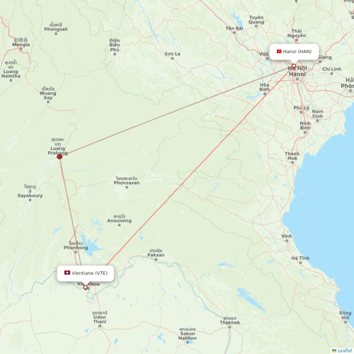 Lao Airlines flights between Vientiane and Hanoi