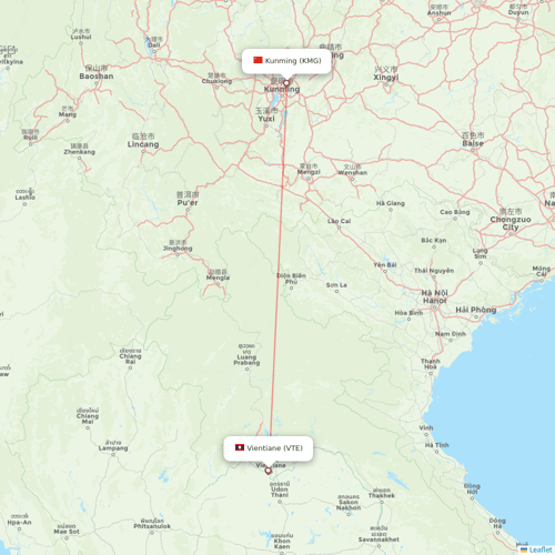 Lao Airlines flights between Vientiane and Kunming