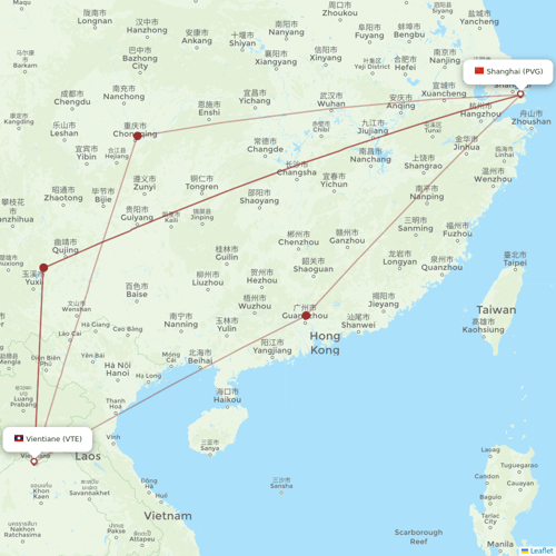 Lao Airlines flights between Vientiane and Shanghai