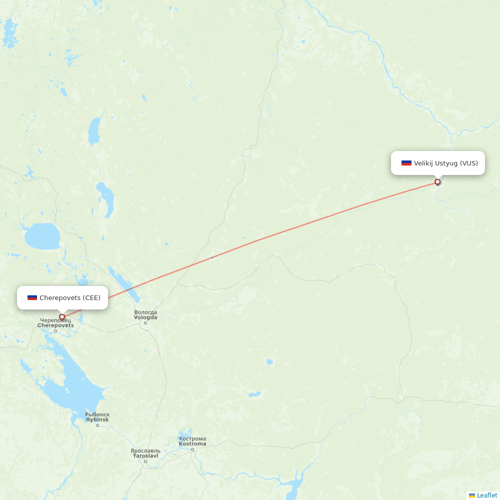 Severstal Aircompany flights between Velikij Ustyug and Cherepovets