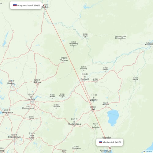 IrAero flights between Vladivostok and Blagoveschensk