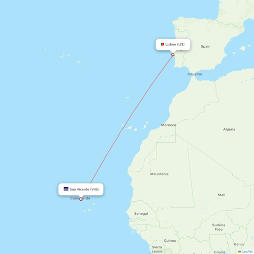 TACV flights between Sao Vicente and Lisbon