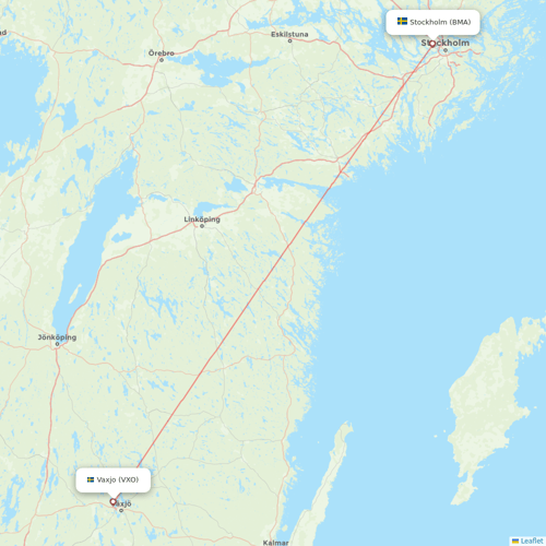 Braathens Regional Airlines flights between Vaxjo and Stockholm