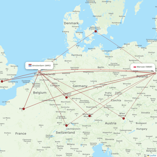 LOT - Polish Airlines flights between Warsaw and Amsterdam