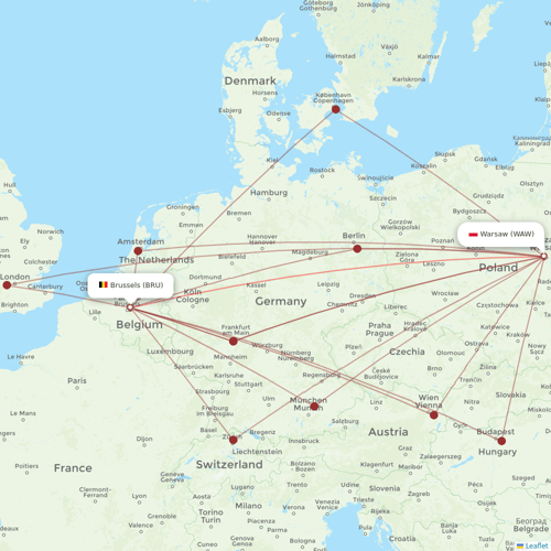 LOT - Polish Airlines flights between Warsaw and Brussels