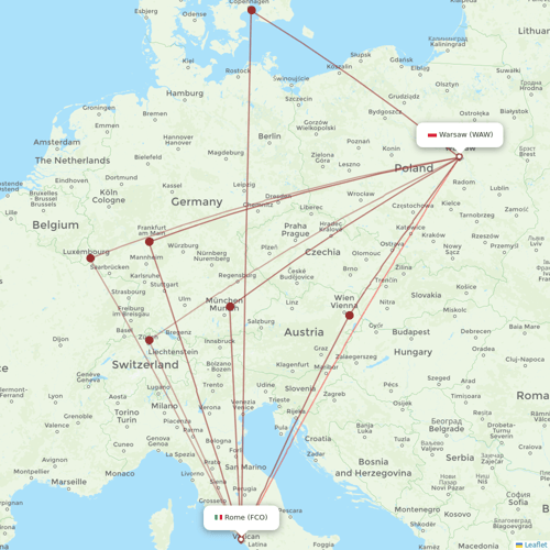 Wizz Air flights between Warsaw and Rome