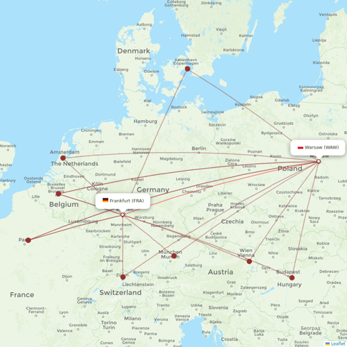 LOT - Polish Airlines flights between Warsaw and Frankfurt