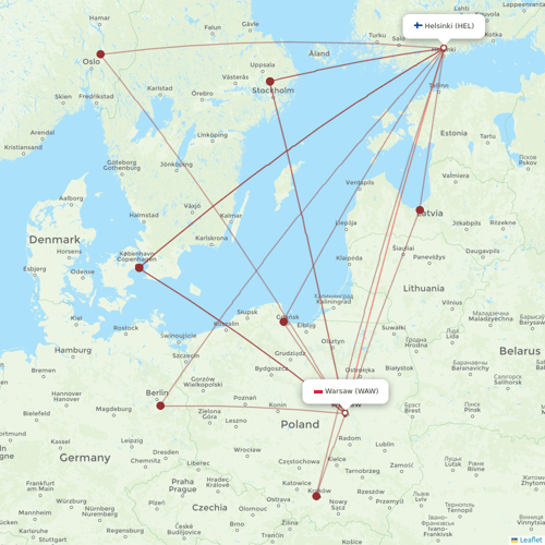 Finnair flights between Warsaw and Helsinki