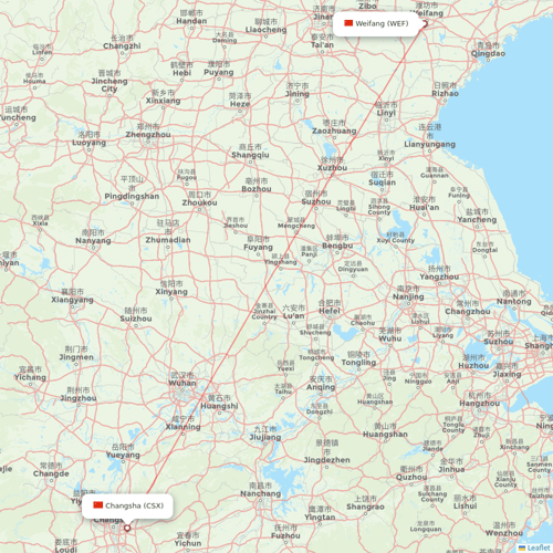 Qingdao Airlines flights between Weifang and Changsha