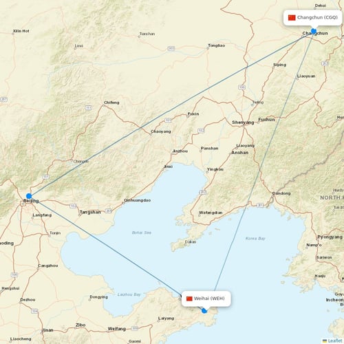 Chengdu Airlines flights between Weihai and Changchun