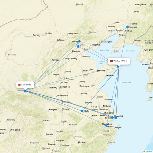 Loong Air flights between Weihai and Xian
