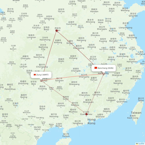 Colorful GuiZhou Airlines flights between Zunyi and Nanchang