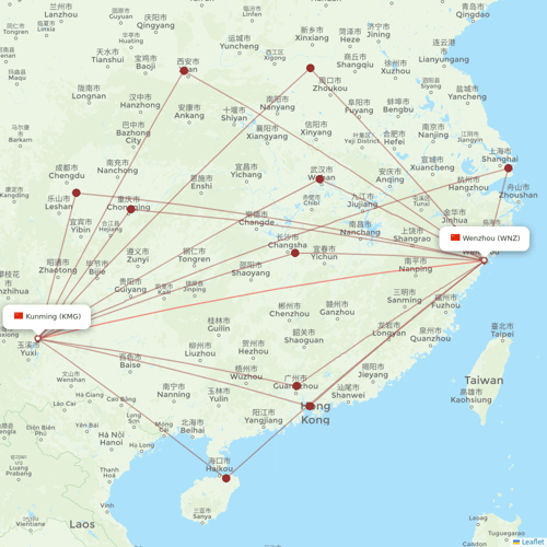 China United Airlines flights between Wenzhou and Kunming