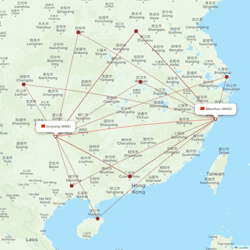 9 Air Co flights between Wenzhou and Guiyang