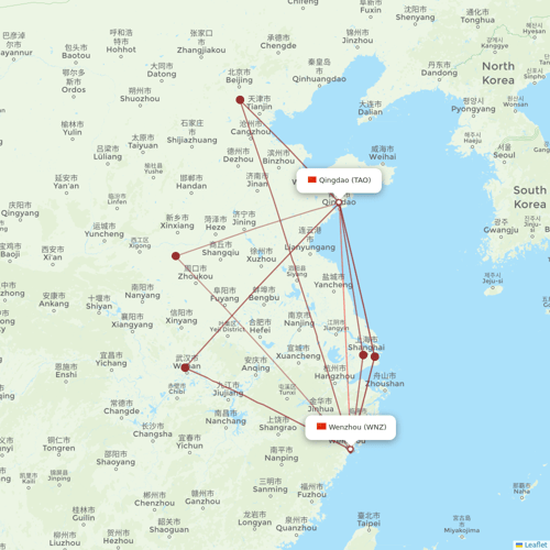 Qingdao Airlines flights between Wenzhou and Qingdao