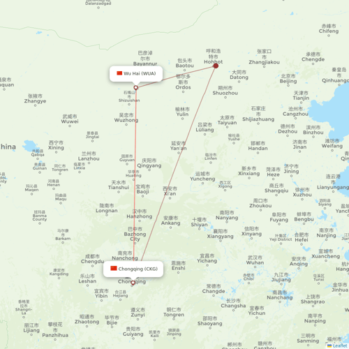 Chongqing Airlines flights between Wu Hai and Chongqing