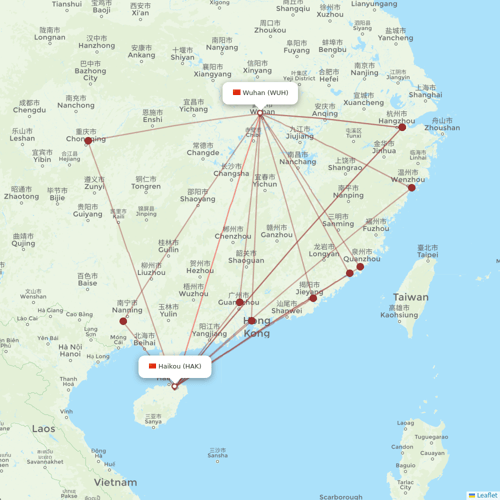 Hainan Airlines flights between Wuhan and Haikou