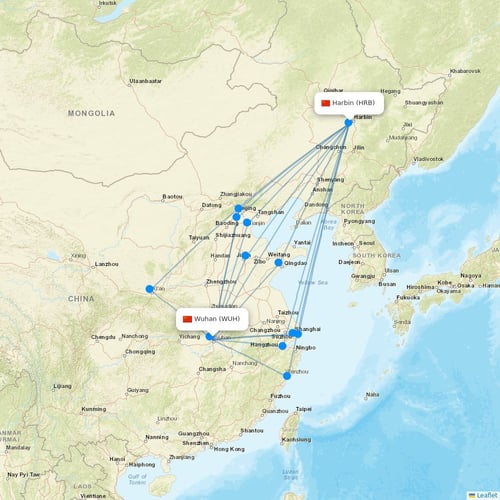 Grand China Air flights between Wuhan and Harbin