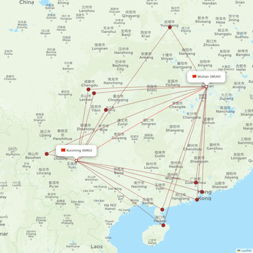 Ruili Airlines flights between Wuhan and Kunming