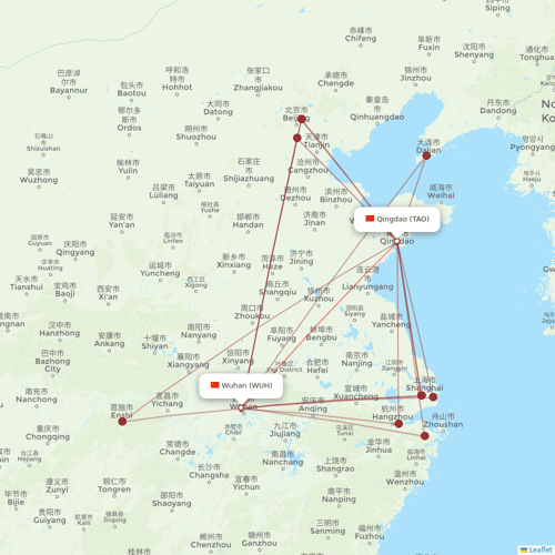 Shandong Airlines flights between Wuhan and Qingdao