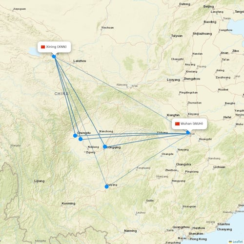 Ruili Airlines flights between Wuhan and Xining