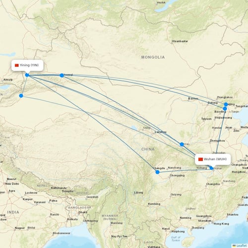 Chengdu Airlines flights between Wuhan and Yining