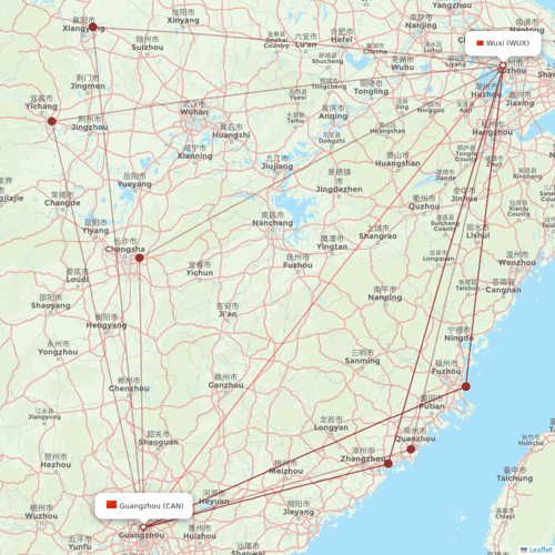 9 Air Co flights between Wuxi and Guangzhou