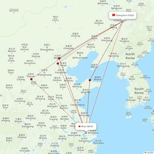 HongTu Airlines flights between Wuxi and Changchun