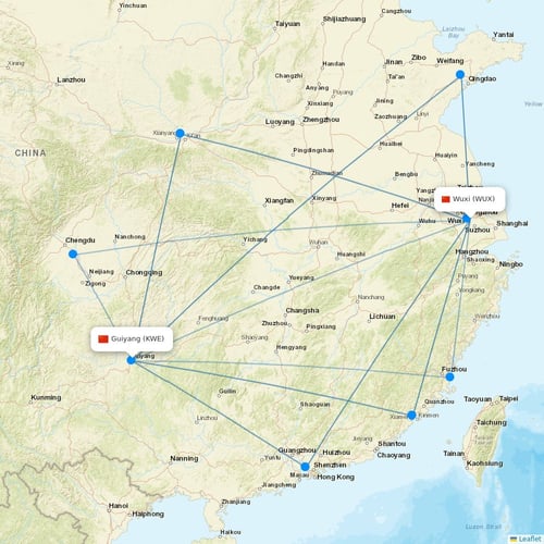 Ruili Airlines flights between Wuxi and Guiyang