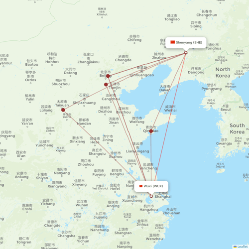 9 Air Co flights between Wuxi and Shenyang
