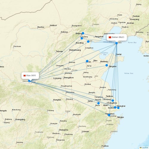 Tianjin Airlines flights between Xian and Dalian