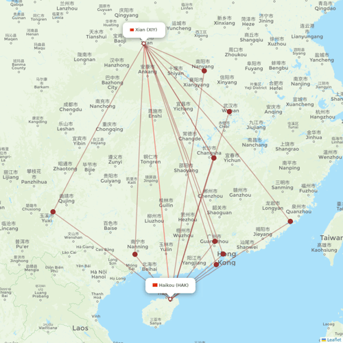 Hainan Airlines flights between Xian and Haikou
