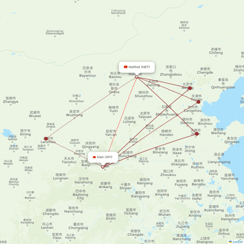 Ruili Airlines flights between Xian and Hohhot