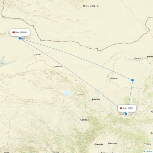 Tianjin Airlines flights between Xian and Hami