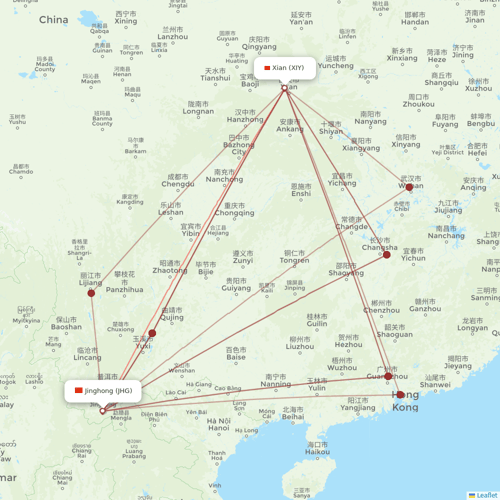 Lucky Air flights between Xian and Jinghong